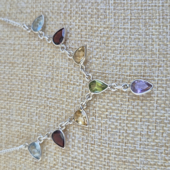 925 Sterling Silver Citrine Garnet Topaz Peridot  Necklace - Picture 2 of 6